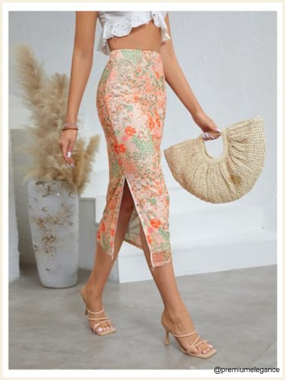 Women's Floral Mesh Midi Skirt High Waisted Split Boho Summer - Picture 4 of 6